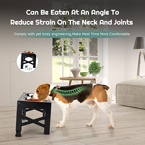  ODRIEW Elevated Dog Bowls, 5 Adjustable Heights Raised Dog Bowl Stand With 2 Stainless Steel Dog Food Bowls, Tiltable Neck Guard Dog Bowl Stand For Small Medium Large Pets Dogs And Cats