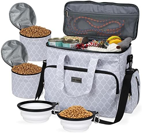  BAGLHER Dog Travel Bag, Airline Approved Pet Tote Organizer With Multi-Function Pockets,2X Food Storage Containers And 2X Collapsible Dog Bowls,Perfect Weekend Pet Travel Set For Dog, Cat Black