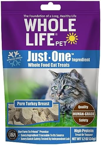  Whole Life Pet Just One Turkey - Cat Treat Or Topper - Human Grade, Freeze Dried, One Ingredient - Protein Rich, Grain Free, Made In The USA
