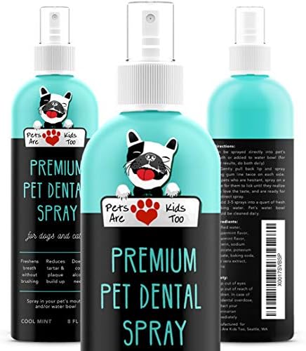  Premium Pet Dental Spray (Large - 8oz): Eliminate Bad Dog Breath & Bad Cat Breath! Fights Plaque, Tartar & Gum Disease Without Brushing! Add To Water! Digestive Aid!