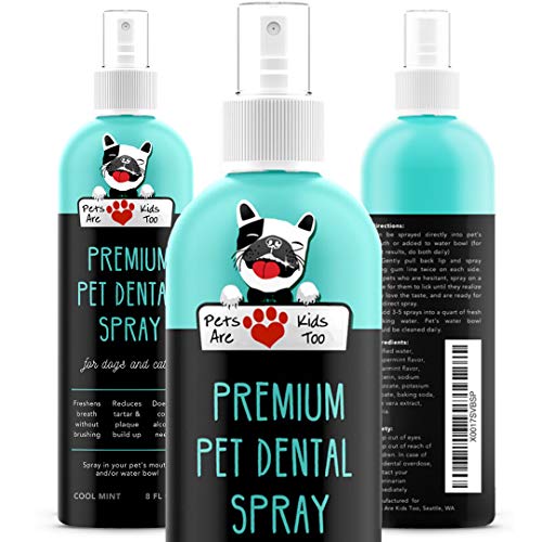  Premium Pet Dental Spray (Large - 8oz): Eliminate Bad Dog Breath & Bad Cat Breath! Fights Plaque, Tartar & Gum Disease Without Brushing! Add To Water! Digestive Aid!