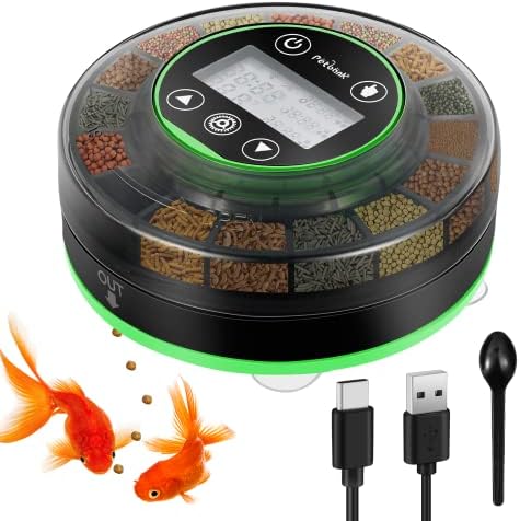  Petbank Automatic Fish Feeder - Rechargeable Timer Fish Feeder With USB Charger Cable, Fish Food Dispenser For Aquarium Or Fish Tank (CY-009 Blue)