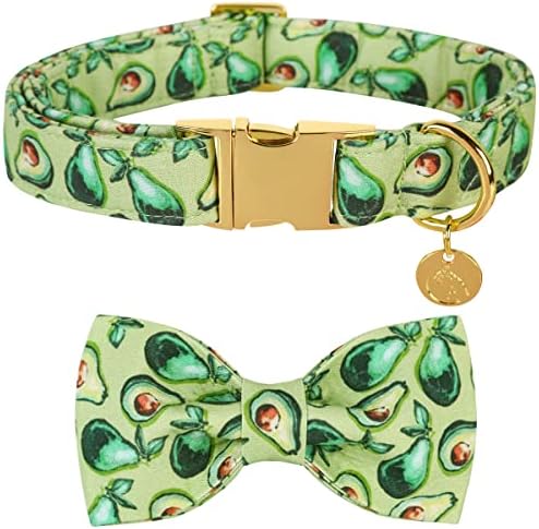  DOGWONG Summer Dog Collar With Bowtie, Green Avocado Dog Collar Comfortable Durable Fruit Dog Collar For Small Medium Large Dog