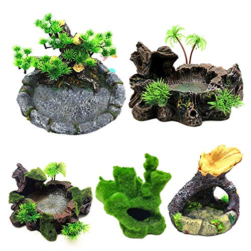 Aquarium Decoration Plant Resin Simulation Pot Turtle Lizard Climbing Pet Food Bowl Fish Tank Decoration Aquarium Supplies D