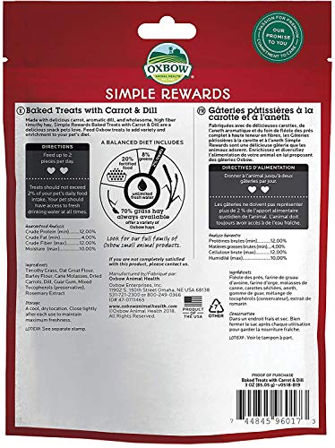  Oxbow 3 Pack Of Carrot And Dill Simple Rewards Small Pet Treats, 3 Ounces Each, With Hay
