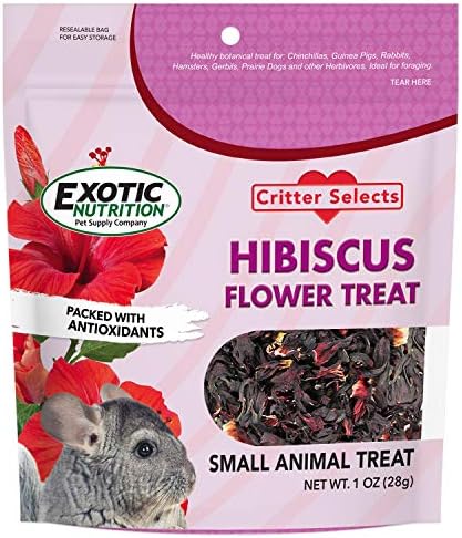  Hibiscus Flower Treat (8oz)- Healthy Natural Dried Flower Herbivore Treat - Chinchillas, Guinea Pigs, Rabbits, Prairie Dogs, Degus, Hamsters, Rats, Squirrels, Sugar Gliders & Other Small Pets