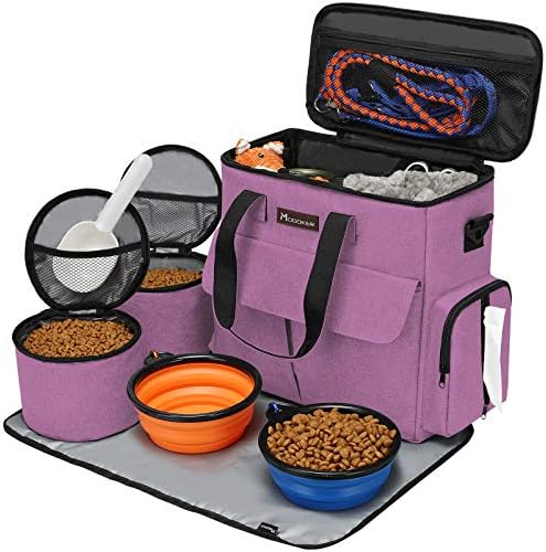  Modoker Dog Food Tote Bag, Airline Approved Pet Gear Travel Set Portable Diaper Accessories Organizer (Pink)