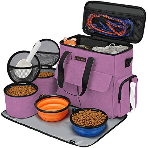  Modoker Dog Food Tote Bag, Airline Approved Pet Gear Travel Set Portable Diaper Accessories Organizer (Pink)