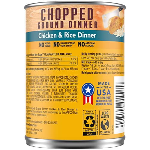  PEDIGREE CHOPPED GROUND DINNER Adult Canned Soft Wet Dog Food, Chicken & Rice Dinner, 13.2 Oz. Cans (Pack Of 12)