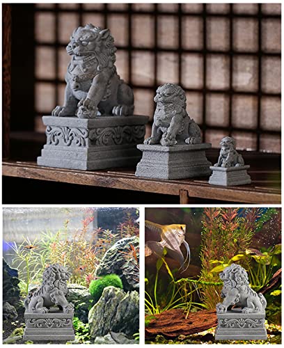  Livelyfish Large Asian Fu Foo Dogs Statues A Pair Of Two Guardian Lion Sandstone Figurine Pets Fish Tank Aquarium Landscape Ornaments Accessories Feng Shui Decorations (D)