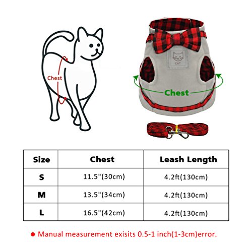  Kuntrona Cat Kitten Harness Nylon Puppy Small Dogs Vest Bowknot Cats Pet Harnesses And Leash Set Light Grey M