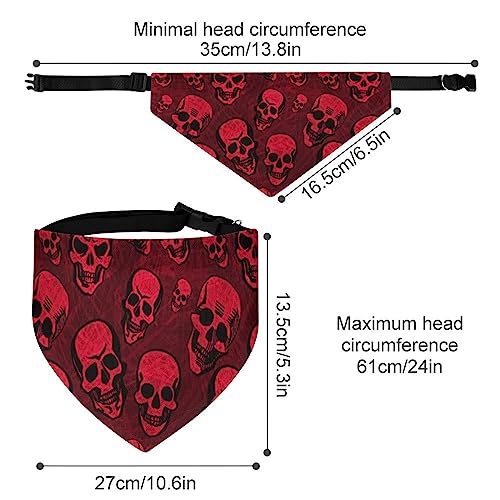 GENERIC Red Skulls On Dark Texture Background Pet Bandana Collar - Scarf Collar - Art Dog Bandana Minimal Head Cicumference
