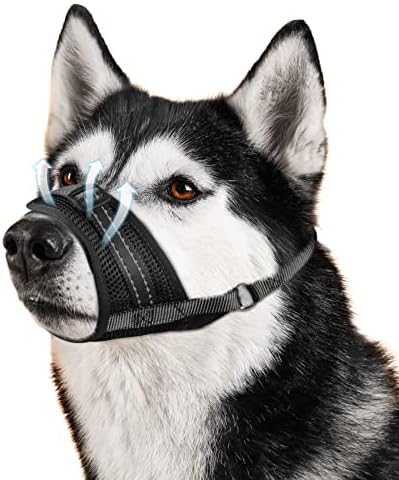 GoGoPaw Dog Muzzle Soft Air Mesh Muzzle For Large Dogs, Adjustable Pet Muzzle For Small Medium Dogs To Drink Freely, Breathable Reflective Muzzle For Dogs To Prevent Biting Barking(Blue,XL)