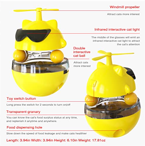  PUINGREN Cat Food Tumbler Toys Cat Food Dispenser Cat Treat Toys Cat Food Balance Ball,Cat Food Puzzle Feeder For Indoor Cats InteractiveToy Gift For Kitten/Dogs-USB Charging Cat Toys(Yellow)
