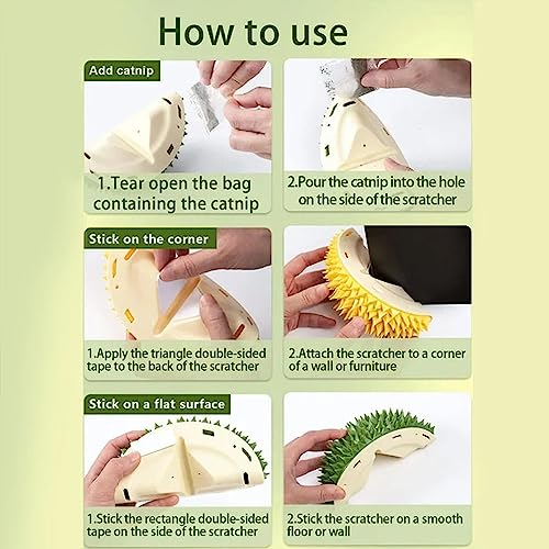  UPIKIT Durian Multifunctional Toys, Durian Cat Scratcher, 1/2PCS Durian Shape Cat Comb, Massaging And Removing Floating Hair Cat Dog Toys, For Any Different Flat Surfaces Or Corners (Yellow+Green)