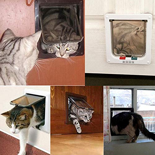 GENERIC Door M Size Cat Flap Door With 4 Way Lock Security Flap Door For Dog Cat Kitten Small Gate Door Kit Cat Door 2Pcs White