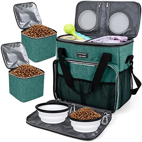 BAGLHER Dog Travel Bag, Airline Approved Pet Tote Organizer With Multi-Function Pockets,2X Food Storage Containers And 2X Collapsible Dog Bowls,Perfect Weekend Pet Travel Set For Dog, Cat Black