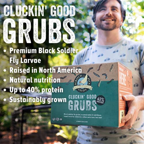  Scratch And Peck Feeds Cluckin’ Good Grubs For Chickens - Sustainably Grown In North America - Natural High Protein, Calcium Dense - Dried Black Soldier Fly Larvae Bird Treats - 8-lbs.