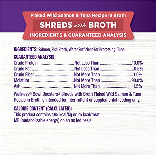  Wellness Bowl Boosters Wet Cat Food Topper, Flaked Salmon & Tuna In Broth, 1.75 Ounce (Pack Of 12)