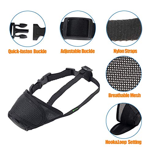  Lepark Nylon Mesh Dog Muzzle With Overhead Strap For Small,Medium And Large Dogs,Anti Biting, Barking And Chewing,Ajustable And Breathable(S,Black)