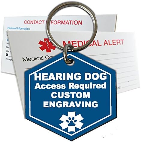 My Identity Doctor Hearing Service Dog Tag Custom Engraved Hexagon Plastic - Light Blue - Large