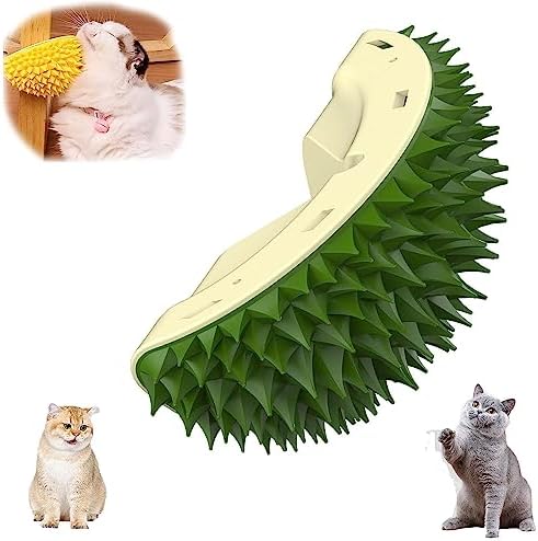 ZOVALI Durian Multifunctional Toys,Durian Cat Scratcher, Cat Scratcher Durian Comb, Massaging And Removing Floating Hair Cat Dog Mint Toys (Green+Yellow)