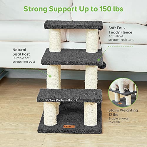  Pawque Dog Stairs & Cat Scratching Post Pet Steps For High Beds Couch, High-Strength Boards Holds Up To 150 Lbs For Indoor Small Cats Kittens Dogs Climbing Playing, 3 Combination Options, 3 Steps-Grey