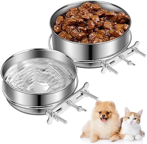  Hanging Pet Bowls,2PCS Pet Grate Bowl With Clamp Holder,Stainless Steel Dog Water Bowl Food Feeder,Removable Pet Dish Bowl For Cat,Dog Small/Medium/Large Animal (7.1"x2.8"+5.5"x2.2", Gray)