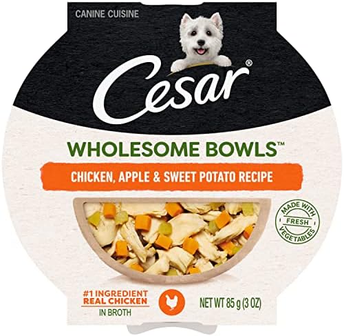  Cesar Wholesome Bowls Adult Soft Wet Dog Food Variety Pack, Beef, Chicken, Carrots, Barley & Green Beans Recipe And Chicken, Apple & Sweet Potato Recipe, (6) 3 Oz. Bowls
