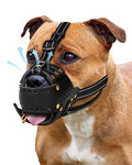  Dog Muzzle Leather, Pitbull Muzzle Amstaff Muzzles Staffordshire Terrier Secure Basket, Breathable And Adjustable Soft Muzzle For Medium Large Breeds Anti Biting Barking Chewing (Black, M)
