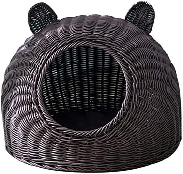  PAREKS Pet House Rattan Cat Nest Summer Semi-Closed Indoor Sleeping Bed Mat Breathable Durable Puppy Basket For Small Medium Cats/Dogs (Color : Beige)