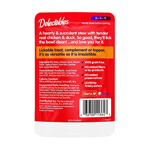  Hartz Delectables Non-Seafood Stew Lickable Wet Cat Treats, Chicken & Duck, 1.4 Ounce (Pack Of 12)