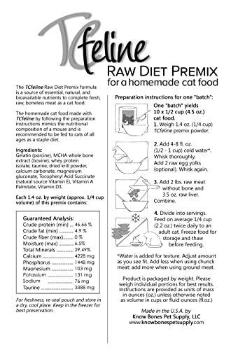  TCfeline RAW Cat Food Premix/Supplement To Make A Homemade, All Natural, Grain Free, Holistic Diet – Original Version With No Liver (Trial 4.2 Oz) Egg Free Formula