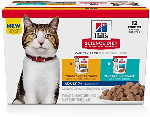  Hill's Science Diet Senior 7+ Wet Cat Food Pouches, Variety Pack, Chicken And Tuna, 2.8 Oz., 12-Pack