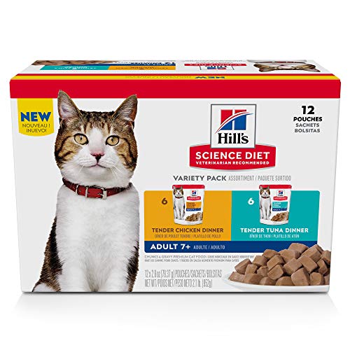  Hill's Science Diet Senior 7+ Wet Cat Food Pouches, Variety Pack, Chicken And Tuna, 2.8 Oz., 12-Pack