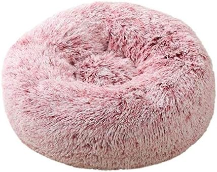  YangYan Super Soft Pet Bed Kennel Dog Round Cat Winter Warm Sleeping Bag Long Plush Puppy Cushion Mat Portable Cat Supplies 46/50/60cm (Color : White Brown, Size : 35cm)
