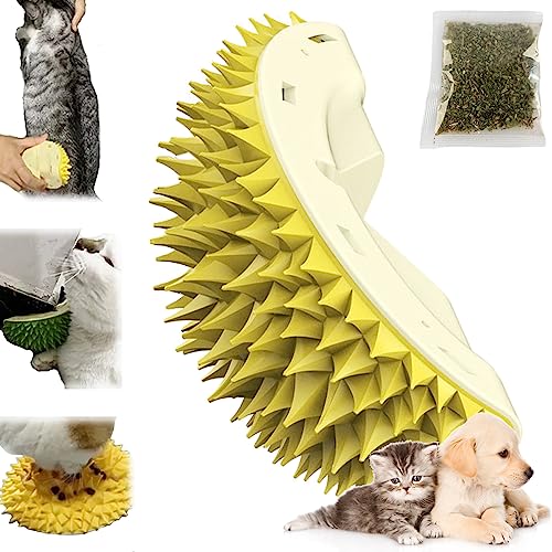  DENGWANG Durian Multifunctional Toys, Durian Cat Scratcher, Durian Shell Cat, Cat Durian Shell, Massaging And Removing Floating Hair Cat Dog Mint Toys (2PCS Yellow+Green)