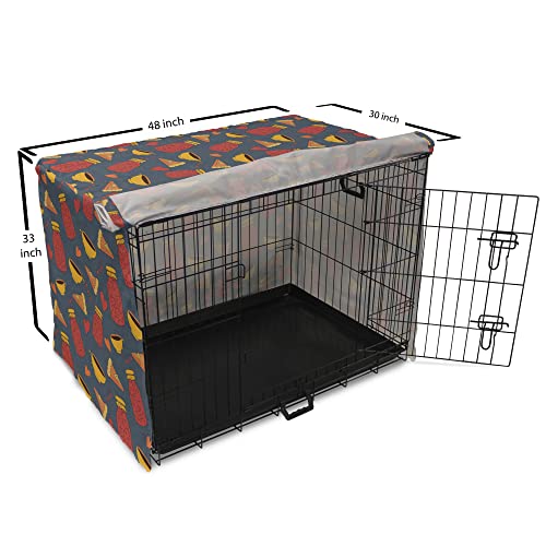  Lunarable Food Art Dog Crate Cover, Autumn Cozy Cartoon Sketchy Pattern Of Pie Bottle Jar And Hearts, Easy To Use Pet Kennel Cover For Small Dogs Puppies Kittens, 48 Inch, Slate Blue And Dark Pink