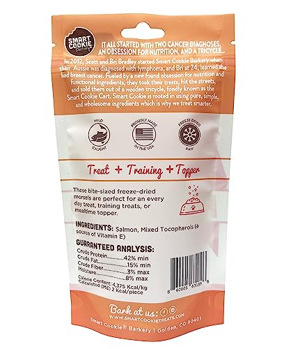  Smart Cookie Freeze Dried Salmon Bites - Single Ingredient Freeze Dried Salmon Treats For Dogs - Wild Caught Alaskan Salmon Dog Training Treats & Dog Food Topper - Made In USA - 2oz Bag, 3 Pack