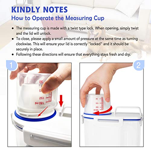  Kytely Upgraded Airtight Pet Food Storage Container, Small Dog Food Container With Measuring Cup, Cat Food Storage Container With Pour Spout, 4 Seal Buckles Food Dispenser for Regular Food, Dogs, Cats, Birds (White)