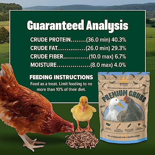  Eaton Pet & Pasture Premium Grubs, USA Black Soldier Fly Larvae, More Nutritious Than Mealworms, 50x Calcium, Chicken Treats, Sustainable & All-Natural Grubs For Chickens, Hens, Birds, Ducks, 1 LB