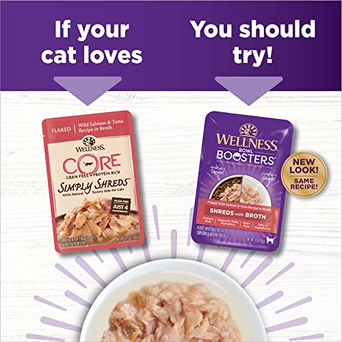  Wellness Bowl Boosters Wet Cat Food Topper, Flaked Salmon & Tuna In Broth, 1.75 Ounce (Pack Of 12)