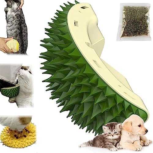  Durian-Shaped Cat Scratcher,Durian Multifunctional Toys,Cat Durian Shell Durian，Massaging And Removing Floating Hair Cat Dog Mint Toys (Green)