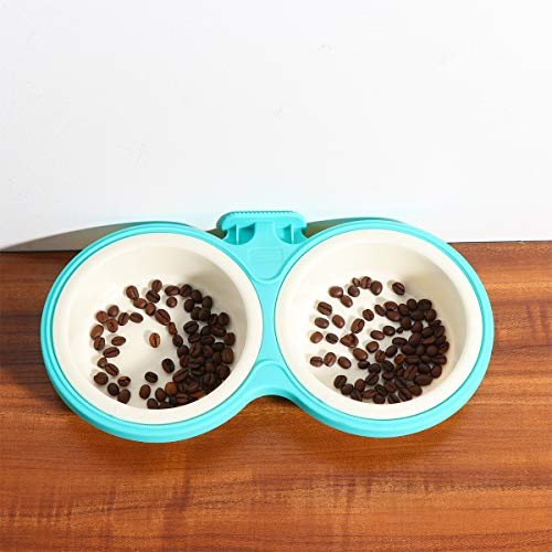  Pet Bowl 1PC Hanging Pet Double Bowls Pet Water Food Feeder Feeding Bowl For Cat Dog Cage- Size L (Greenish Blue)