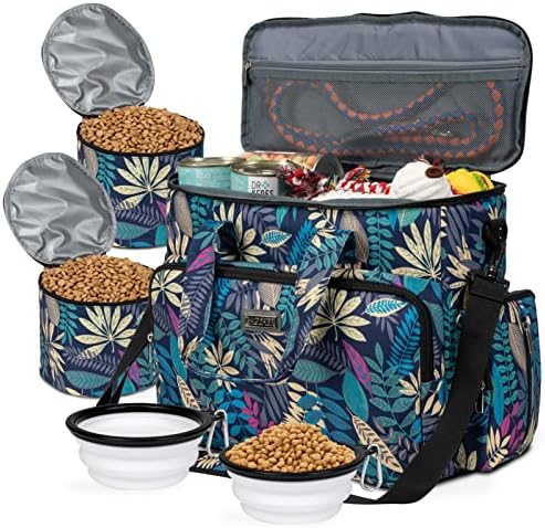  BAGLHER Dog Travel Bag, Airline Approved Pet Tote Organizer With Multi-Function Pockets,2X Food Storage Containers And 2X Collapsible Dog Bowls,Perfect Weekend Pet Travel Set For Dog, Cat Black