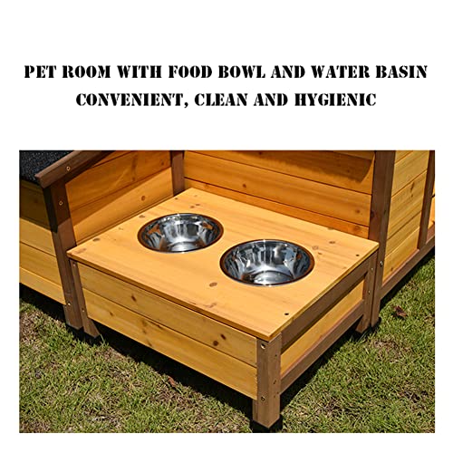  HJDSUDU Wooden Outdoor Dog House, Chinese Fir Indoor Outdoor Pet Kennel With Food Bowl And Water Bowl Easy To Assemble, Large Dog Kennel