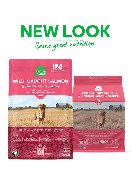  Open Farm Ancient Grains Dry Dog Food, Humanely Raised Meat Recipe With Wholesome Grains And No Artificial Flavors Or Preservatives (Wild Salmon Ancient Grain, 11 Pound (Pack Of 1))