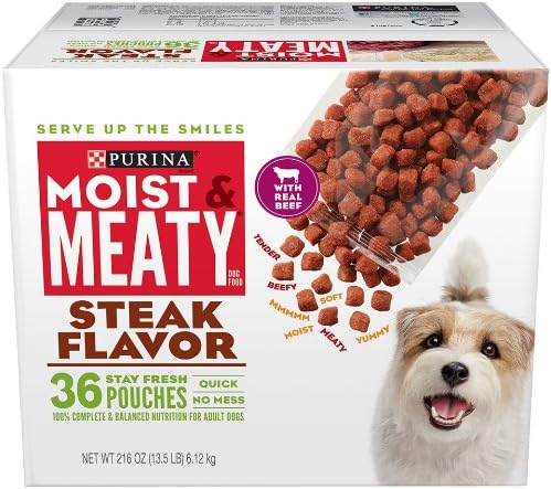  Purina Moist And Meaty Steak Flavor Soft Dog Food Pouches - 36 Ct. Pouch