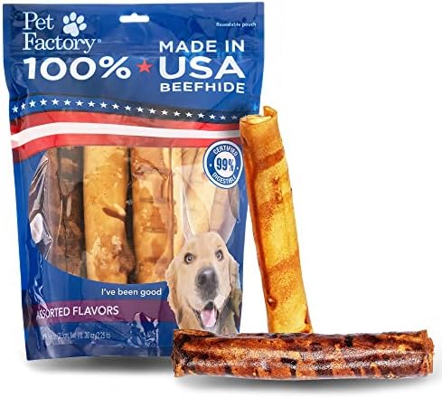  Pet Factory 100% Made In USA Beefhide 8" Rolls Dog Chew Treats - Beef & Chicken Flavor, 10 Count/1 Pack