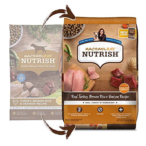  Rachael Ray Nutrish Dry Dog Food, Turkey, Brown Rice & Venison Recipe For Weight Management, 13 Pounds